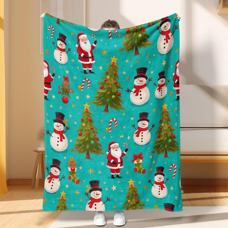 

1 ультрамягкий рождественский фланелевый плед - с изображением Санта-Клауса, снеговика, в праздничных синих и золотых тонах 30x40in