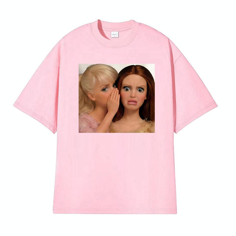 Comfort Funny Gossip Doll Spilling The Tea Whispering Meme T Shirts Unisex Women Fashion Oversized Tshirts Summer Cotton Tee Shirt
