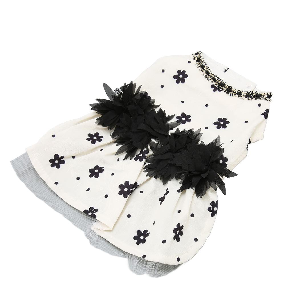 Pet Dog Dress Soft Comfortable Breathable Black Floral Pet Princess Dress for Small Pets Beige XL