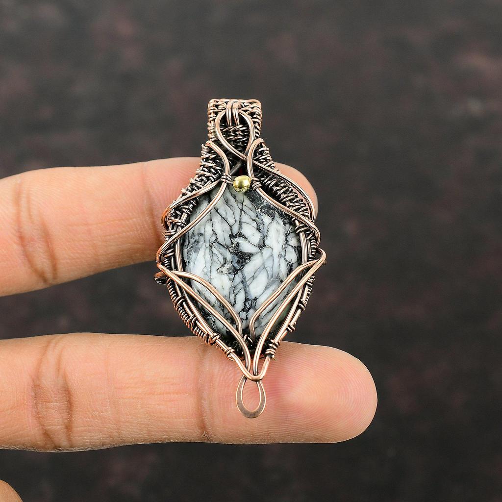 Pinolith Jasper Pendant Copper Wire Wrapped Gemstone Pendant Handmade Copper Jewelry Brand New Pendant Gift For Her Wire Wrap Stone Jewelry