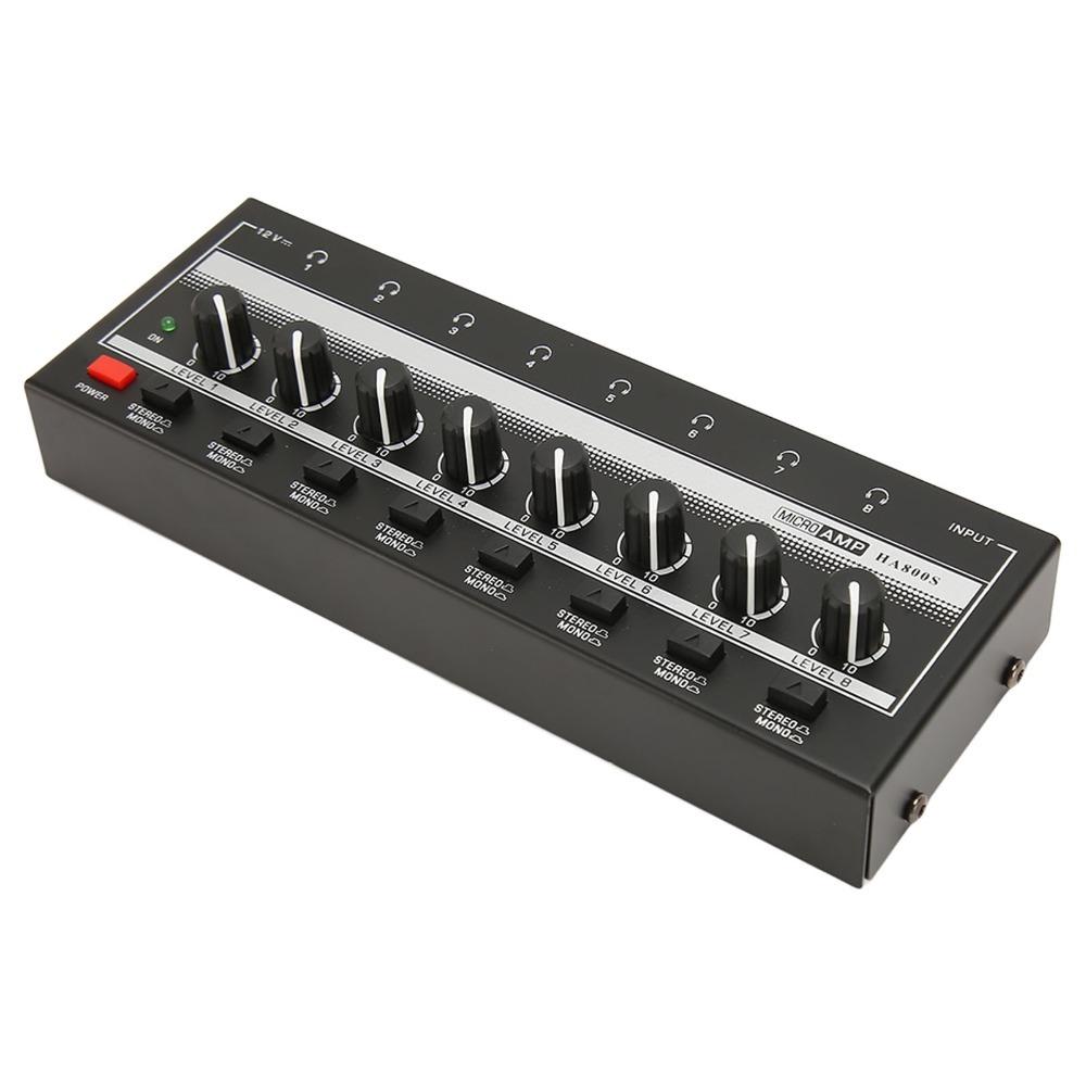 8-Channel Stereo Headphone Amplifier 6.35mm Channel Line Mixer Audio Mixer Band Rehearsal