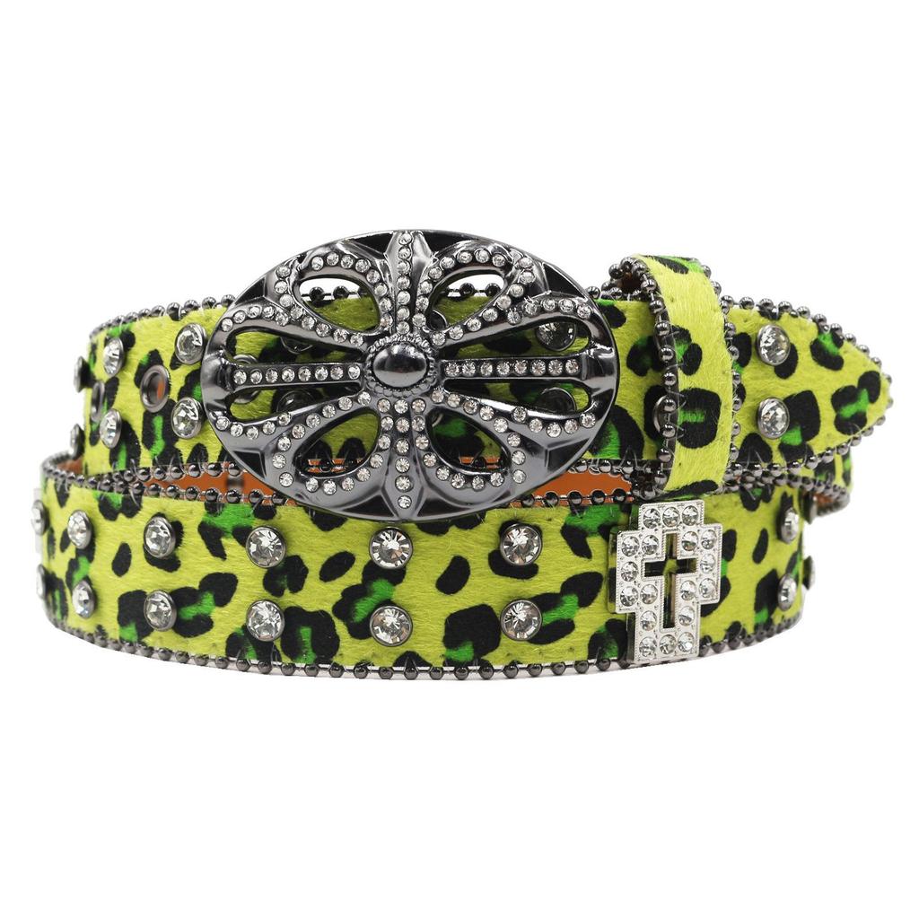 Bohemian Women's Leopard Print Rhinestone Leather Belt - Ethnic Style Versatile Accessory