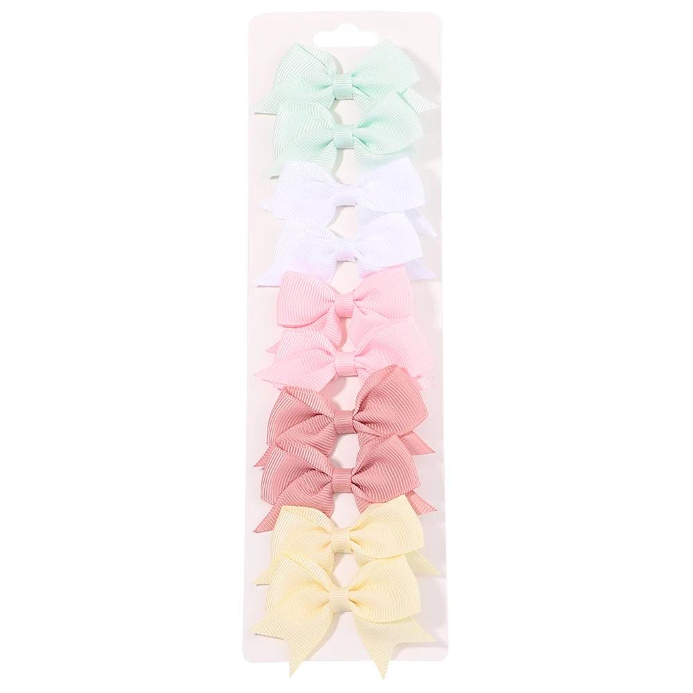10Pcs/lot Kids Solid Color Ribbon Baby Bows Hair Clips for Baby Girls Handmade Bowknot Hairpin MiNi Barrettes Hair Accessories