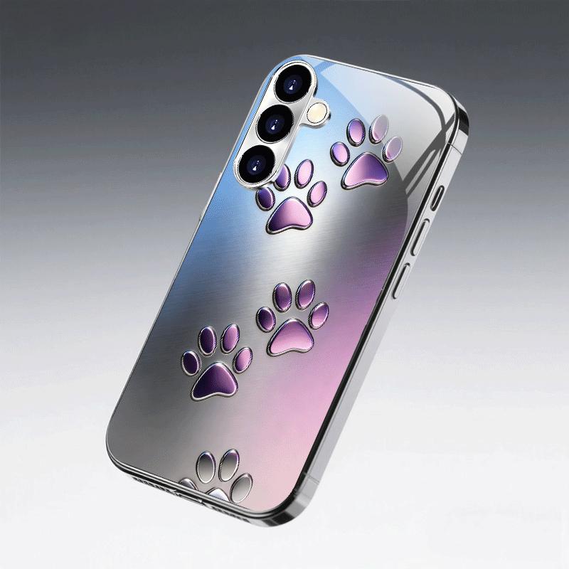 Gradient paw print pattern glass phone case suitable for Samsung GalaxyS26 S25 S24 S22 S21 S20FE/Ultra/Plus anti drop back cover