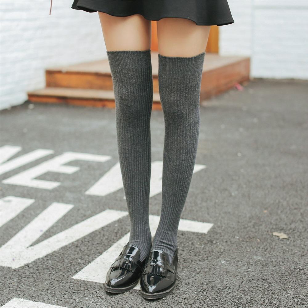 Japan and South Korea Thin Vertical Strip Knee Socks Autumn and Winter New Japanese Drawstring Thin Stockings College Wind Cotton Women's Socks Tide