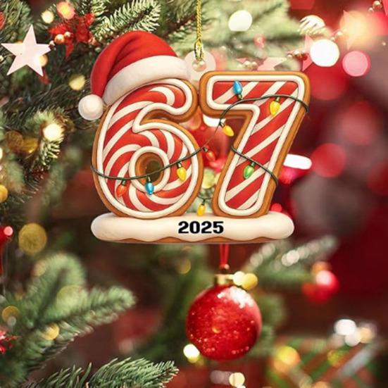 Christmas Pendant Striped Print Number 6 7 Charm 2D Acrylic Hanging Pendant Party Home Festive Cheer