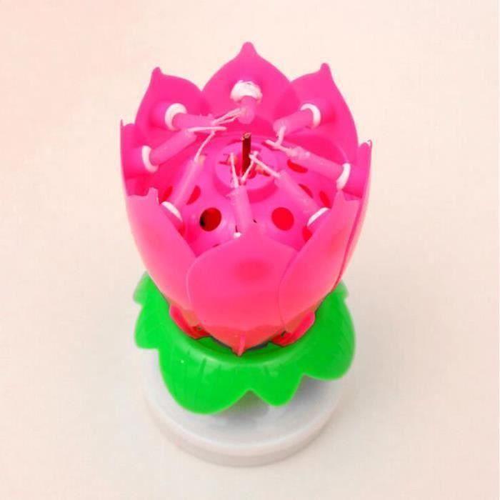 Bougie d'Anniversaire - GR04557 - Fleur Lotus - Rose - Décoration de Gâteau - Musique