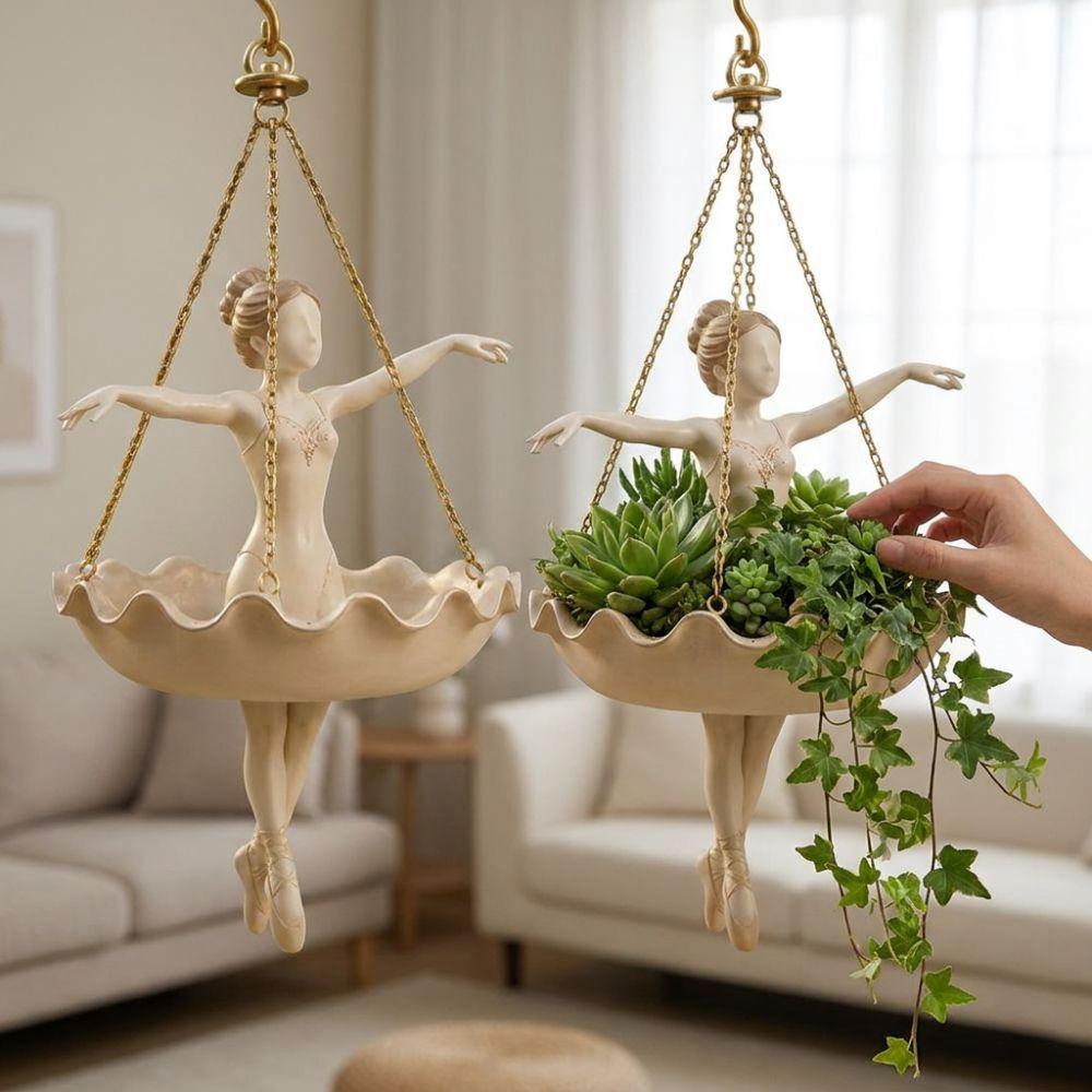 Elegante Ballerina Figur Fee Blumentopf Skurrile Mädchen Hängepflanzenkorb Außenbereich Garten