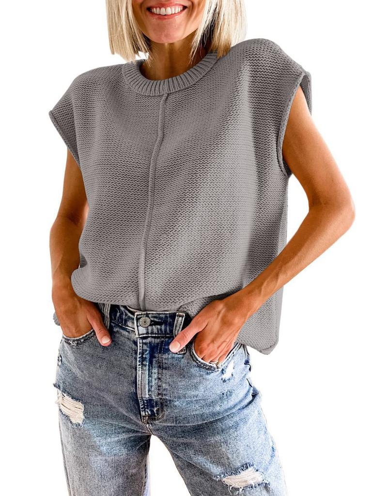 Damen ärmelloses Oberteil Mode lässig Rundhalsausschnitt locker gestrickter Pullover Weste für Damen