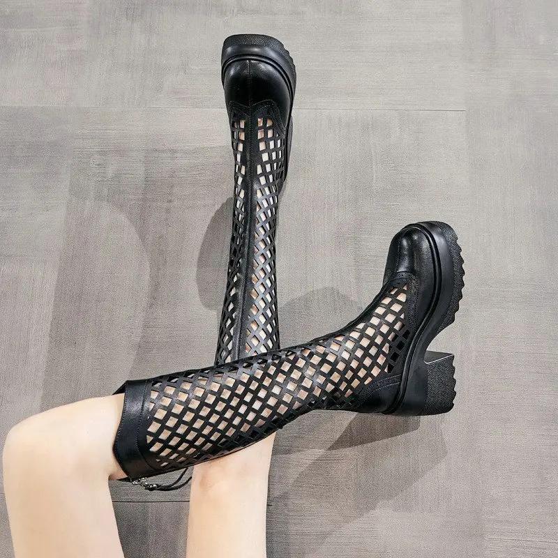 Botas de Verano 2026 para Mujer, Transpirables, Caladas, de Malla, Cuero Genuino, Botas de Caballero Altas, Tacones Altos hasta la Rodilla, Muestran Piernas Delgadas, Botas Frescas