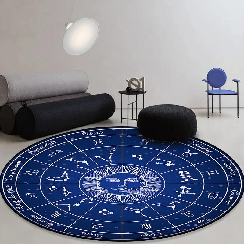 Sun Moon Constellation Round Rug Occult Astrology Carpet for Living Room Soft Kids  Bedroom Fashion Chair Rug Non-slip Floor Mat