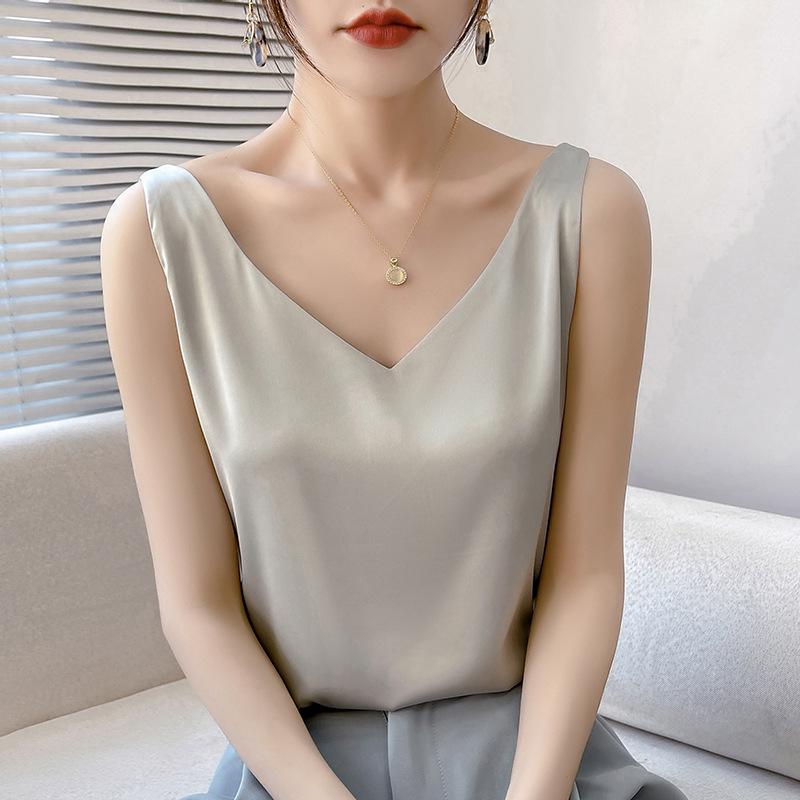 Women's Summer Silk Camisole, Satin V-Neck Top, Unique Base Layer.