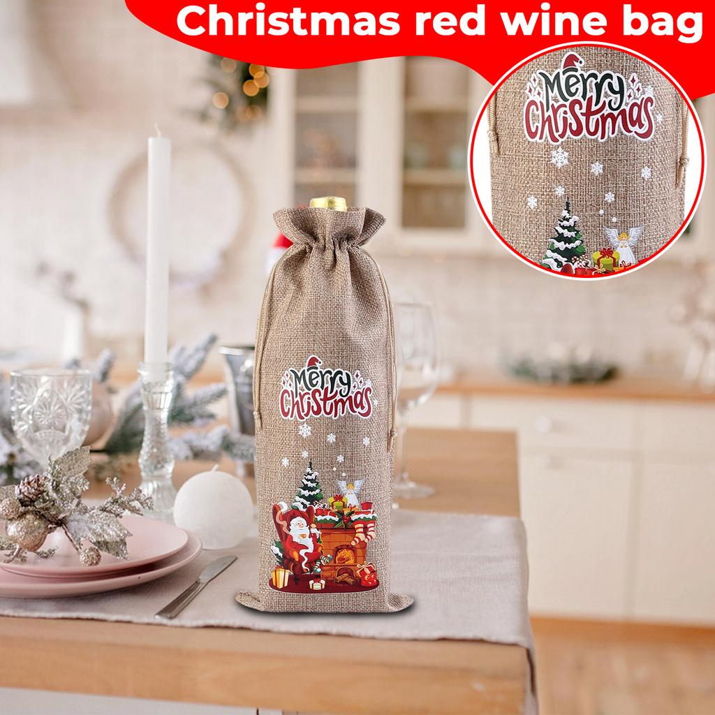 Christmas Red Wine Bag, New Linen Bottle Bag, Gift Party Red Wine Packaging Bag, Drawstring Drawstring Drawstring, Christmas Gift Bag