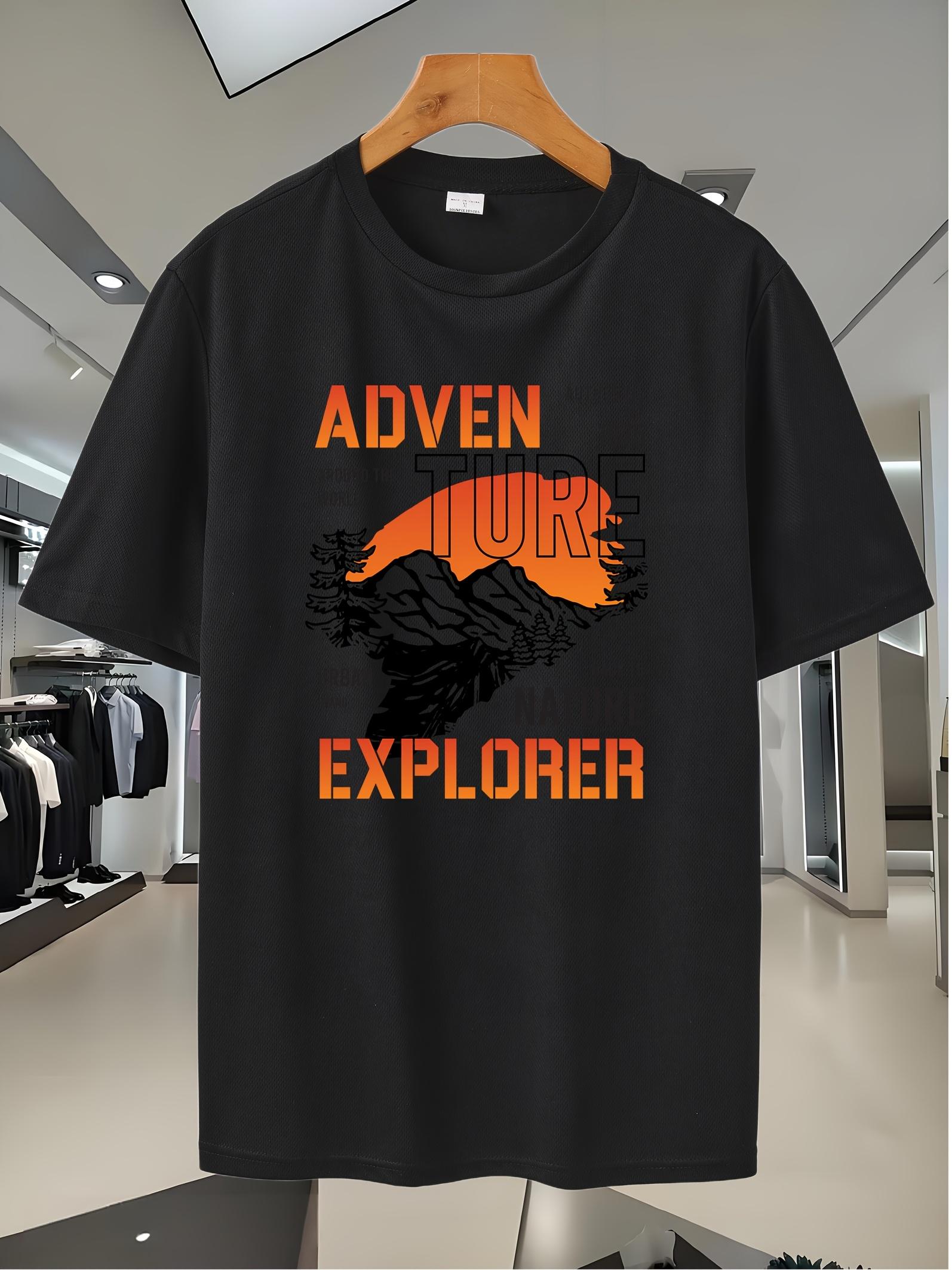 Breathable Mesh Summer Short-Sleeve T-shirt - Adventure Graphic Print M