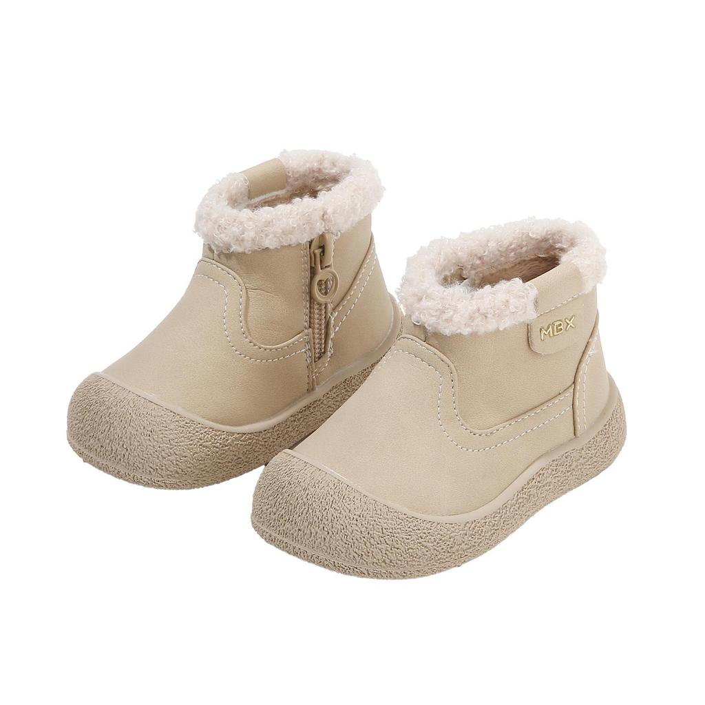 Korean Style Winter Leather Boots with Velvet Lining for Boys and Girls - Non-slip, Warm Baby Walker & Children's Cotton Snow Boots.