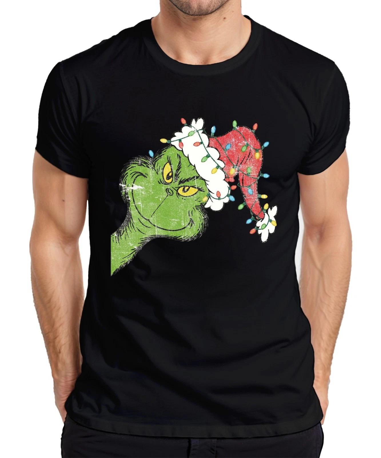 Grinch Gesicht Lichterkette Weihnachtshut Weihnachtsfilm Weihnachten Herren T-Sh XXXL