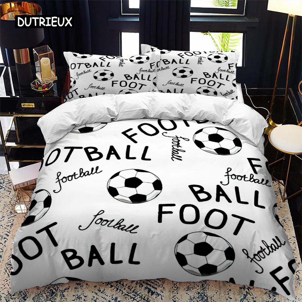Soccer Duvet Cover Set 2/3pcs FootBall Print Bedding Set with Comforter Cover and Pillowcases Ball Theme for Kids Teens Adults
