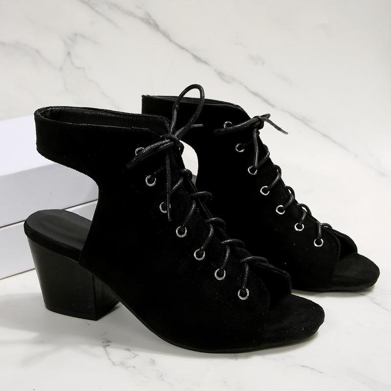 Fashion Girl Thick High Heels Sandals Woman 2025 Summer New Modern Dance High Top Sandals Fashionable Sexy Black Suede Women's Shoes