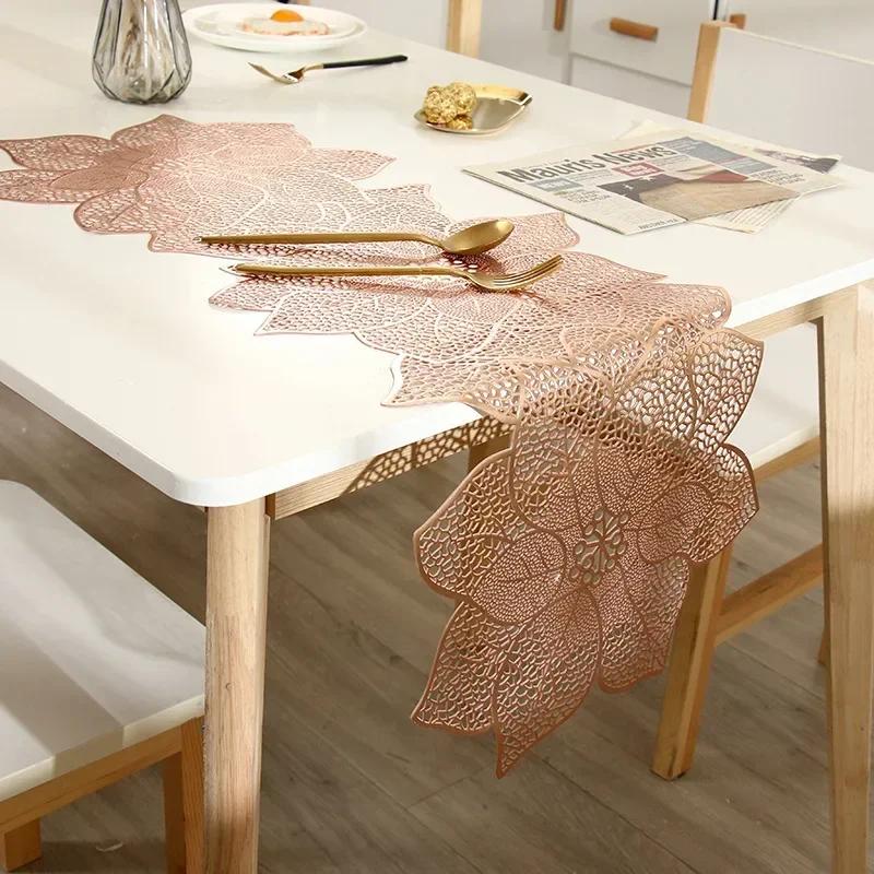 Fashion Table Decoration PVC Table Flag Long Solid Color Bronzing Table Flag Linen Creative Irregular Flower Home Decoration
