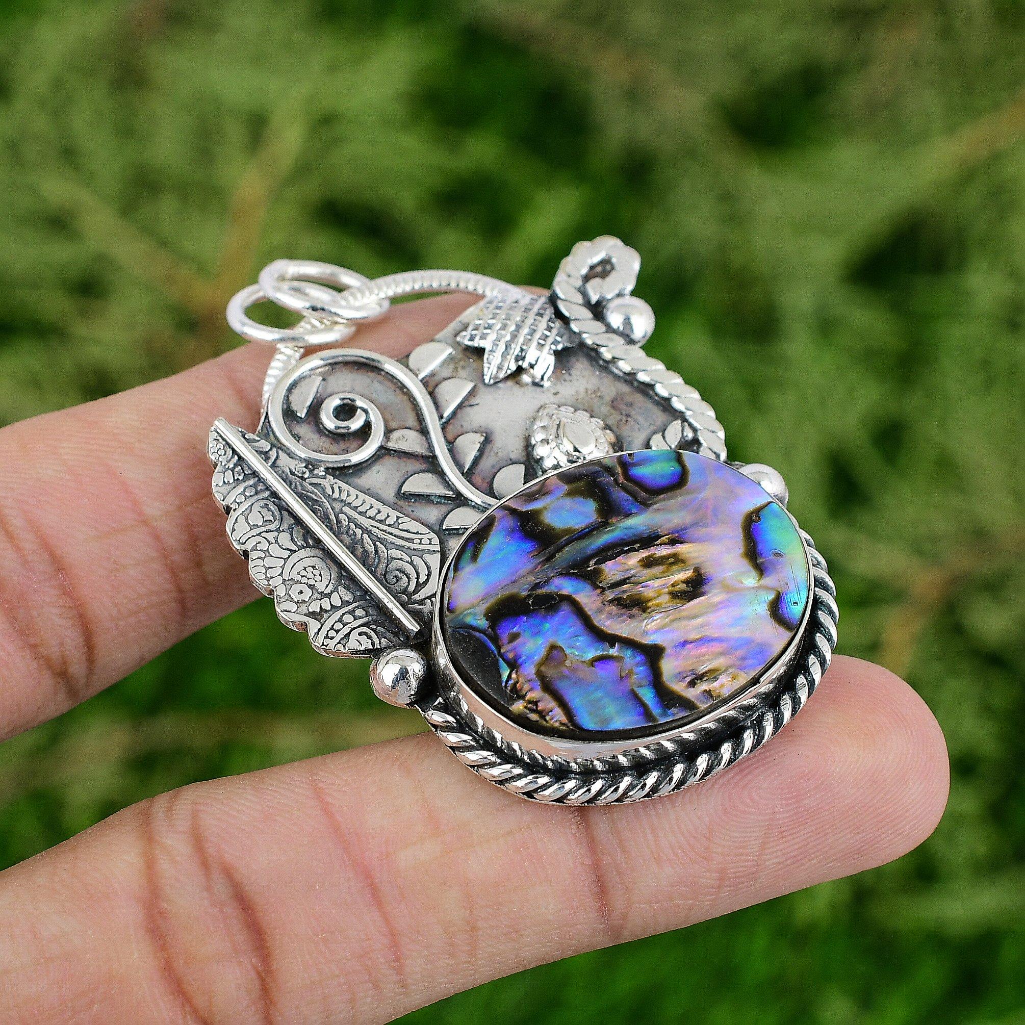 

Thanks Giving Day Sale Natural Abalone Shell Engagement Bezel Pendant 925 Silver