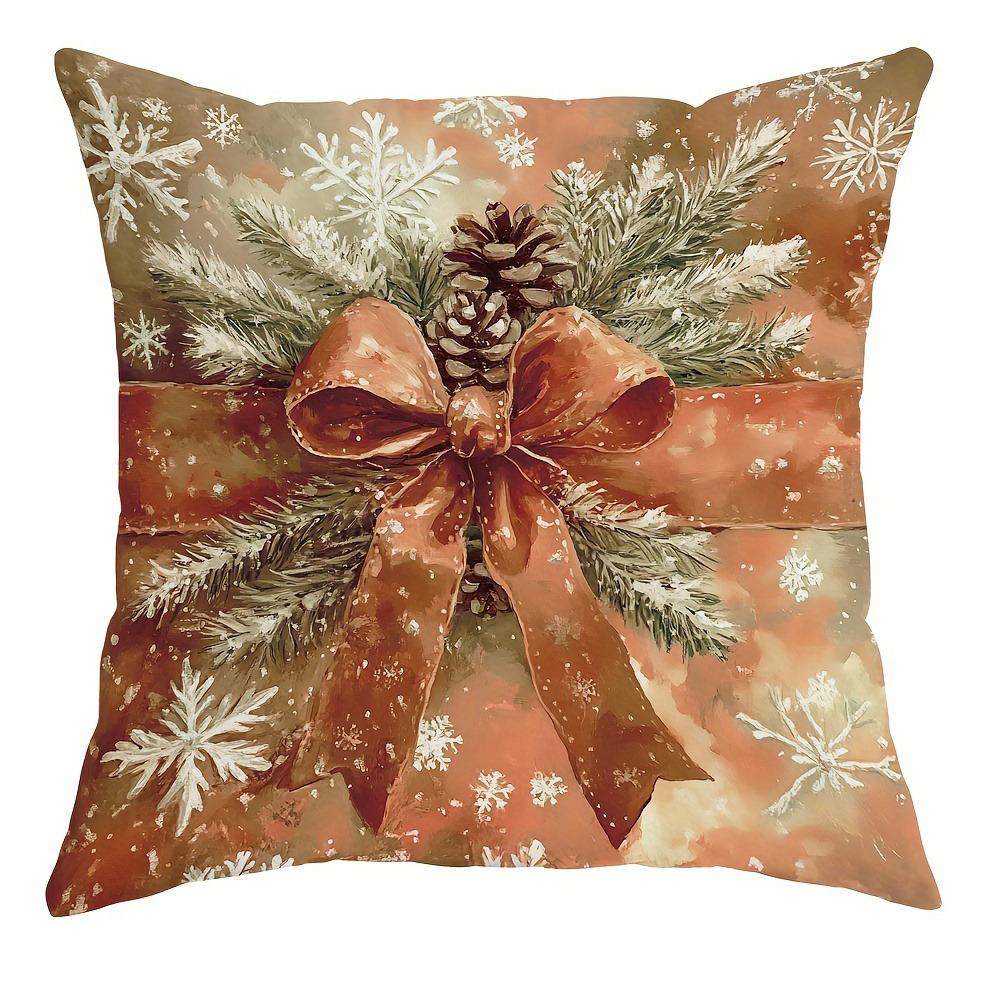 Christmas Day Party Decoration Pillowcase Santa Claus Christmas Tree Bow Pattern Suitable for Home Room Sofa Cushion Cover
