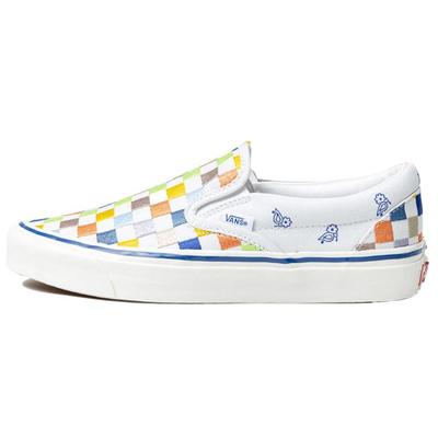 Slip On Low Tops Casual Skateboarding Shoes Unisex White Blue Multi Color 'White Yellow Blue' VN0A5KX8AVZ