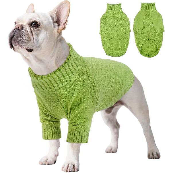 Kuoser XS Dog Sweater, Warm Winter Fall Puppy Sweaters for Extra Small Dogs Boy Girl, Solid Pullover Turtleneck Knit Sweater Thick Long Sleeve X-Small (Chest: 11.8 )