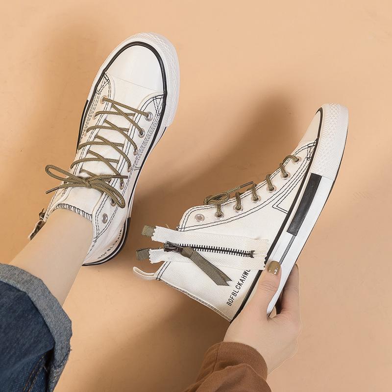 

Парусиновые туфли женские 2025 весна и осень новые студенческие классические повседневные универсальные высокие парусиновые белые туфли на молнии обувь для досок 35