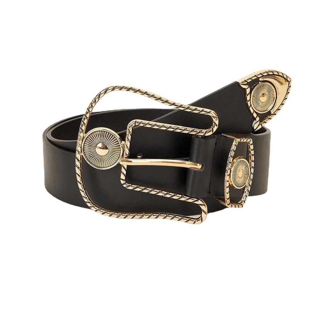 Retro Large Buckle Leather Belt For Women With Mesh Pattern And Silver Alloy Clasp