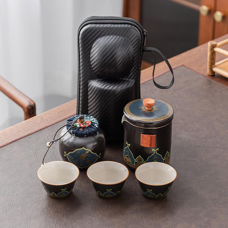 Ceramic Express Cup, One Pot, Three Cups, High-end Travel Tea Set, Teapot Teacup, Ancient Rhyme and Guochao Gifts.