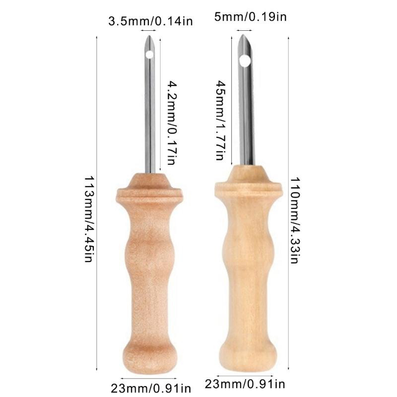 Punching Needle Embroidery Pen Stainless Steel Punching Needle Head Wood Handle Embroidery Pen for Embroidery Crafting