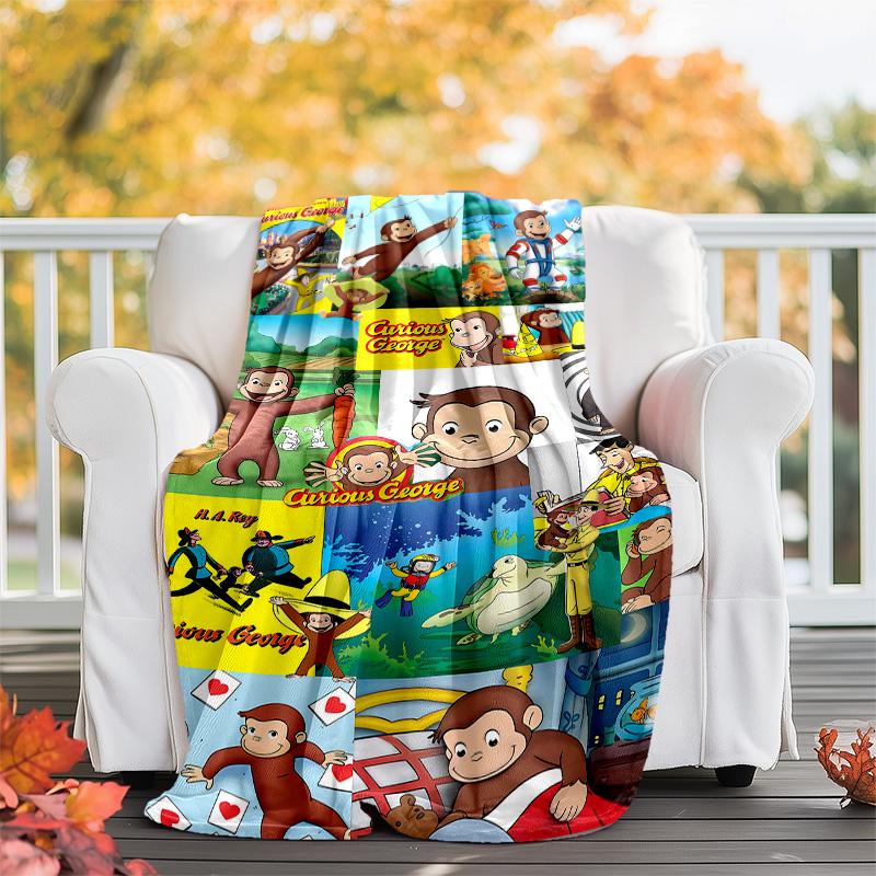 1pc Curious George8 Theme Blanket - Digital Print, Polyester, Cozy for All Seasons, Perfect for Outdoor, and Travel