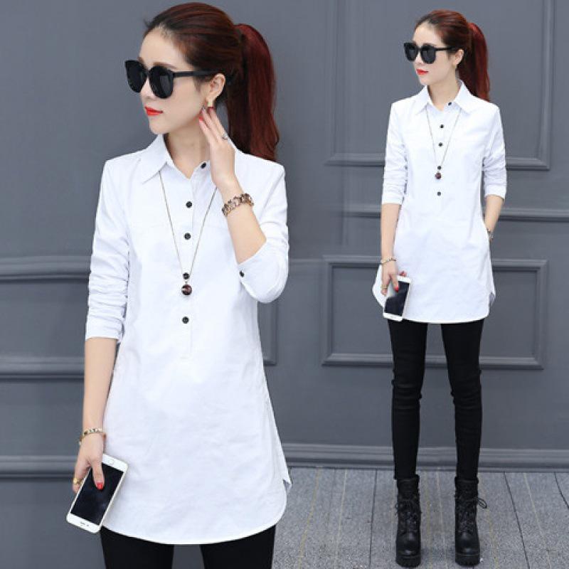 

2024 Women s Long Sleeve Casual Spring Top - Korean Style Slim Fit Medium Length Shirt XL білий