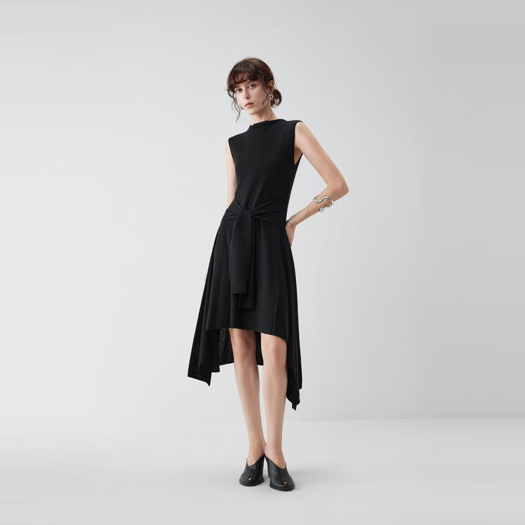 ELLE Irregular Half High Neck Casual Versatile A-Line Simple Wool Sleeveless Dress Women dresses EL52110