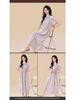 Korean Floral Lyocell-Cotton Silk Nightgown with Drawstring Waist and Short Sleeves