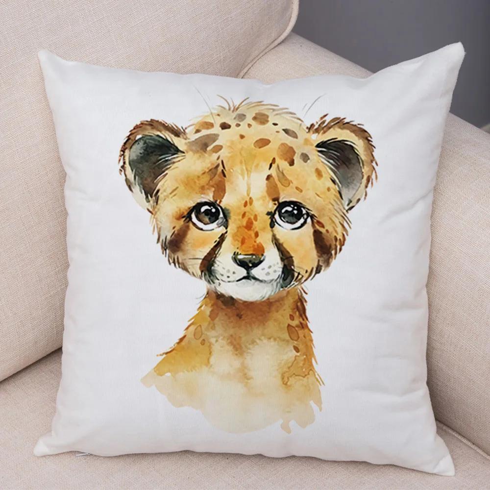 Watercolor Cute Animal Cushion Cover Sofa Home Decor Zebra Giraffe Hippo Monkey Lion Fox