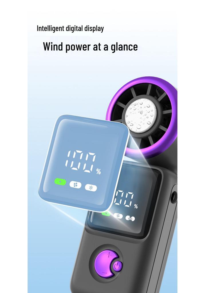 Compact Foldable USB Rechargeable Fan with High-Speed Turbine & Digital Display