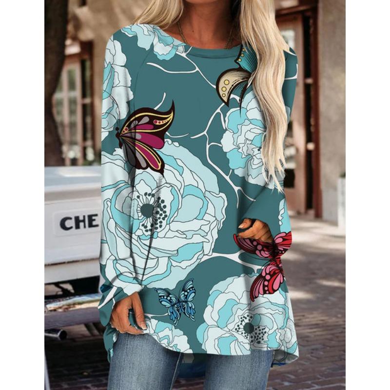 

2025 Женская футболка с длинным рукавом, новый топ с принтом, модная новая одежда на осень и зиму, свободная версия большого размера с длинным рукавом 8XL