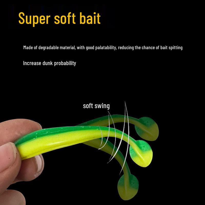 Two-Color T-Tail Soft Bait with Curly Tail Lead Hook for Bass Fishing