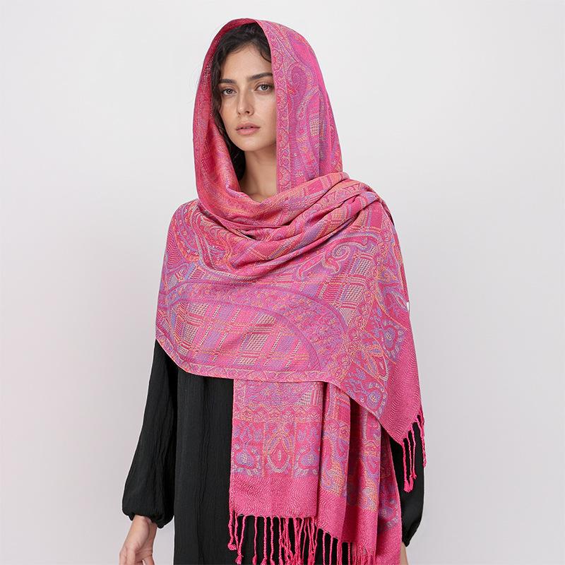 Ethnic Style Plaid Cashew Jacquard Air Conditioner Quilt Long Scarf Shawl Scarf Fringed Spring And Summer Thin Bag Headscarf Scarf Female