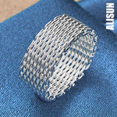 925 Sterling Zilveren Verweven Mesh Ring Mode Bruiloft Sieraden
