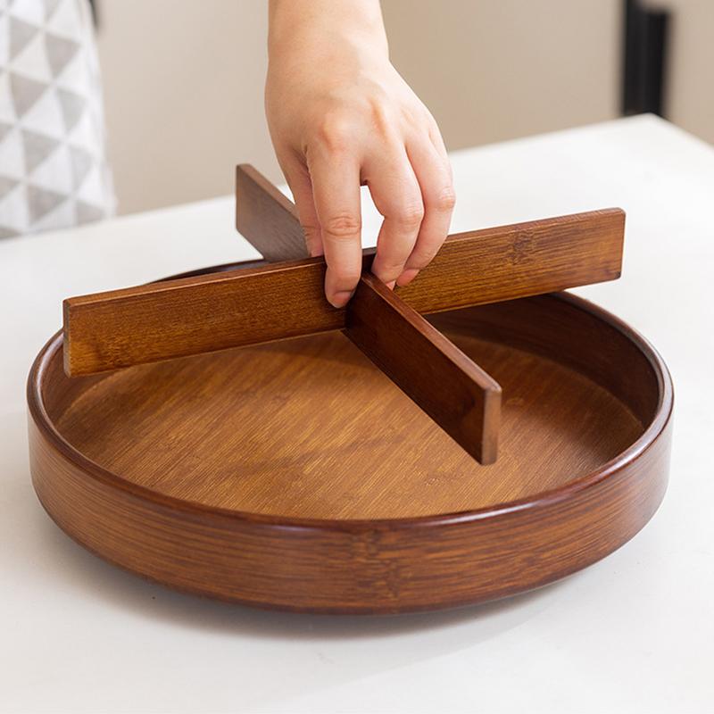 12 Zoll Lazy Susan Runder Servierteller Akazienholz 4 Abschnitte Holzteiler, Handgriffe, Drehscheibe aus Holz Drehbarer Organizer