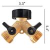 Brass Garden Hose Splitter 2 Way, 3/4 Inch Hose Connector Tap Splitter, Hose Y Splitter, Hose Spigot Adapter 2 Valves with Extra Rubber Washers