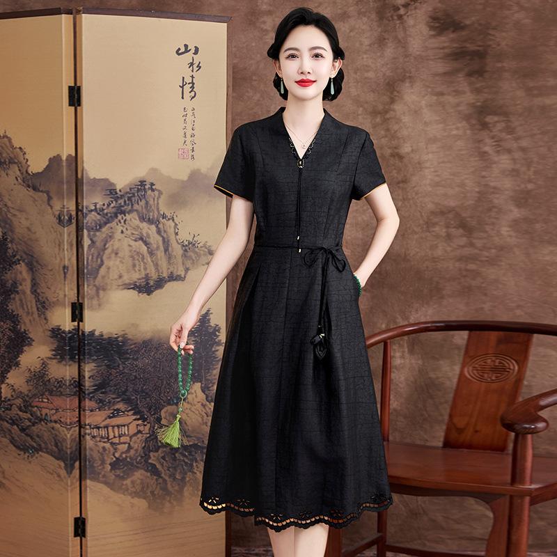 

Черное платье из пряжи «ароматное облако» с узором «черная черепаха», приталенное, с V-образным вырезом, длиной до колена, из шелка 4XL