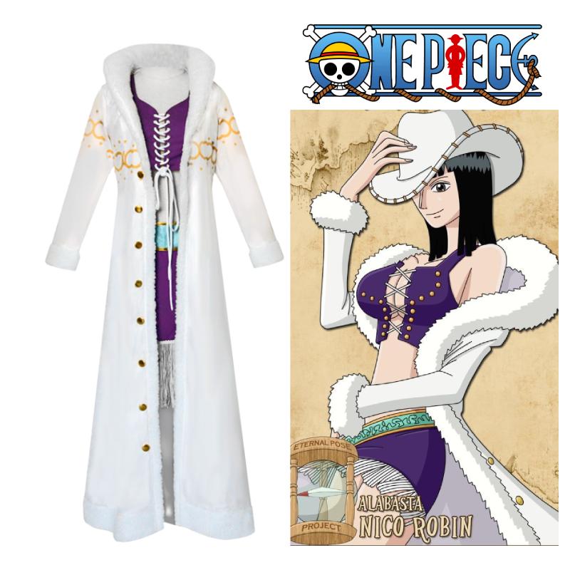 One Piece 3pcs Nico Robin Cosplay Costume Plush Coat With Tops Skirt Set Outfit