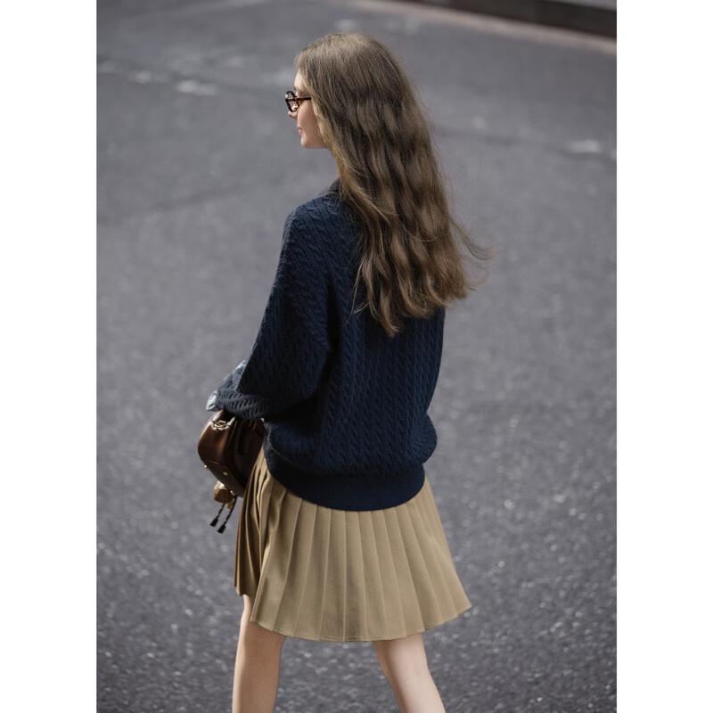 TonLion Women's Faux Two-Piece Polo Neck Cable Knit Sweater