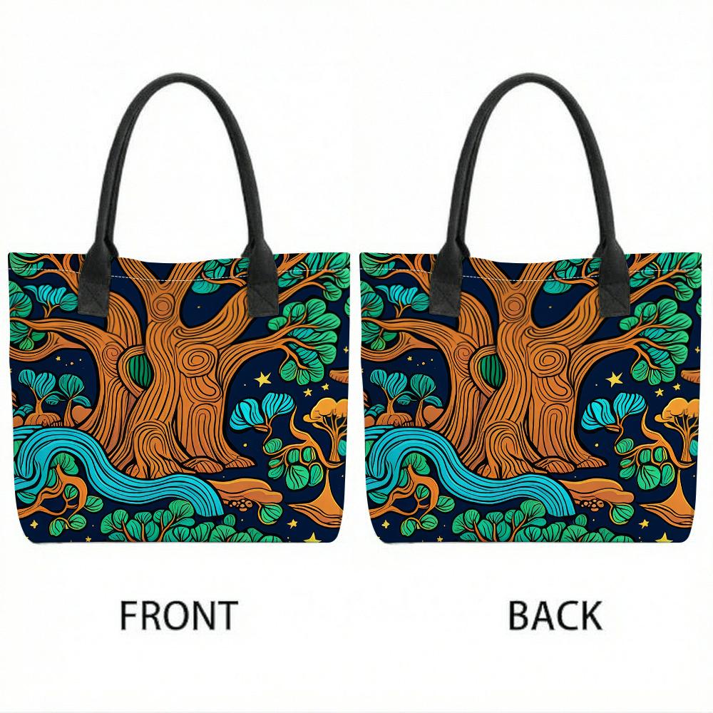 Tree Print Canvas Tote Bag Stylish Large Capacity Casual Shoulder Bag for Daily Use Shopping Travel