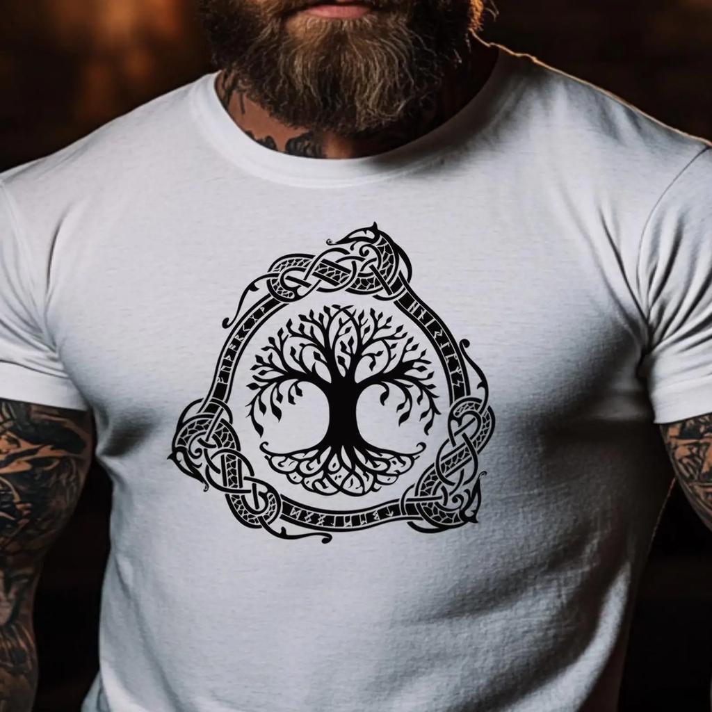 Tree Of Life T Shirt With Yggdrasil Rune Decoration Unique Viking For Everyday Wear And As A Gift Idea Vintage Graphic