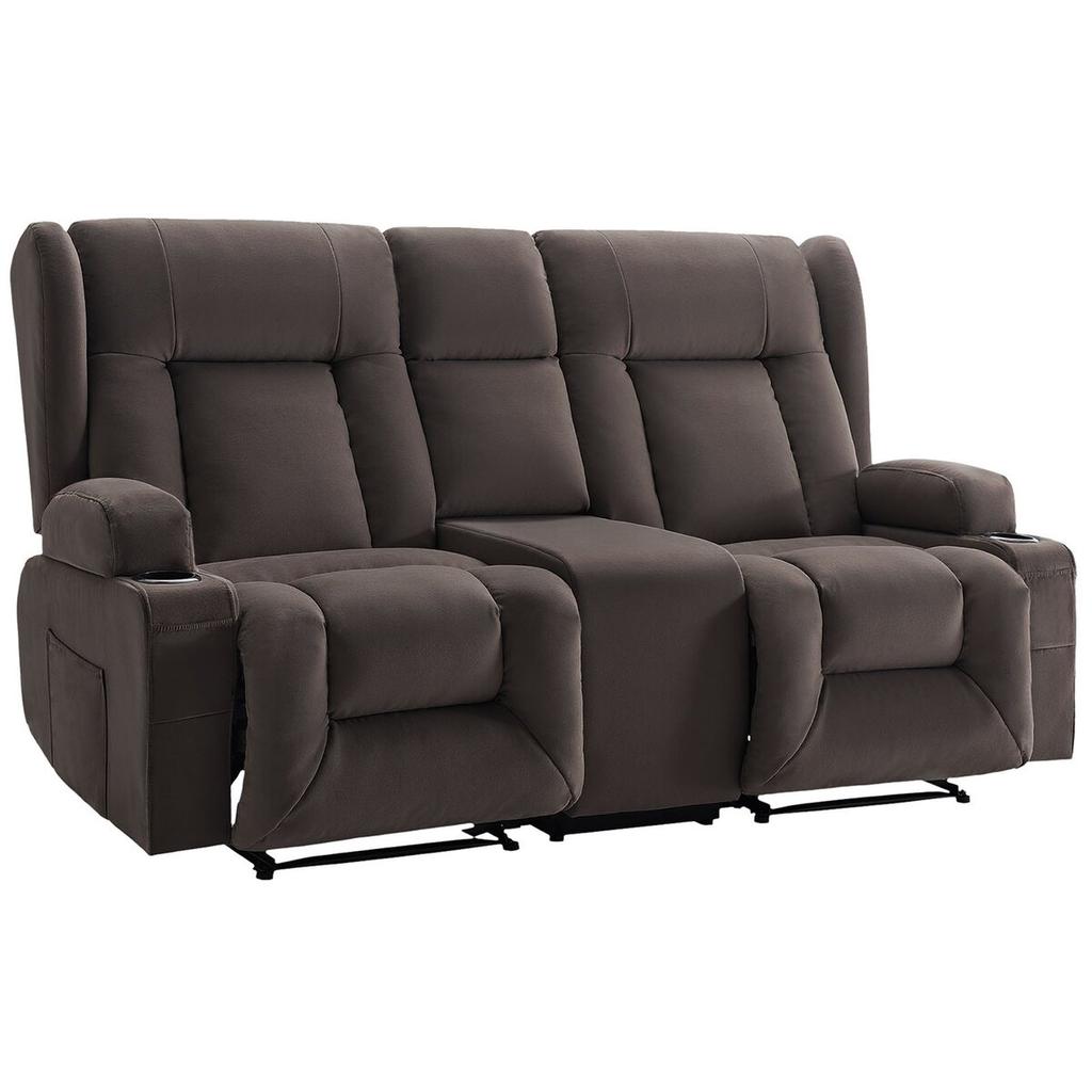Loveseat Recliner Sofa, Power Reclining Couch with Heating & Massage, Suede Electric Recliner Sofa with Center Console, USB Ports, Cup Holders & Side