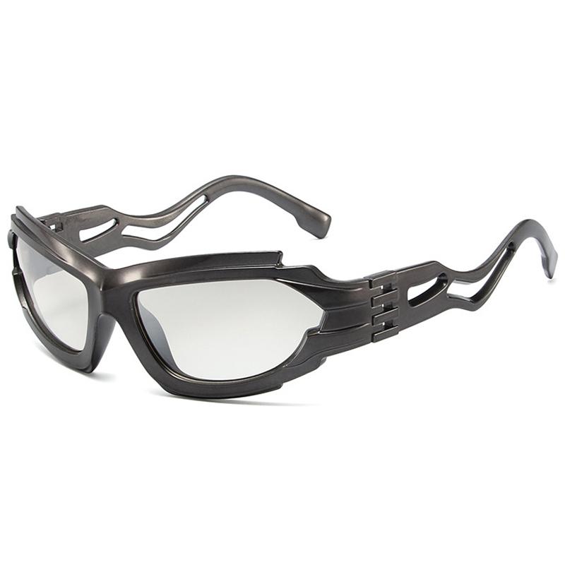 SO&EI Ins Popular Fashion Cat Eye Sports Driving Sunglasses Men Vintage Punk Gradient Mirror Goggles Women Hollow Shades UV400